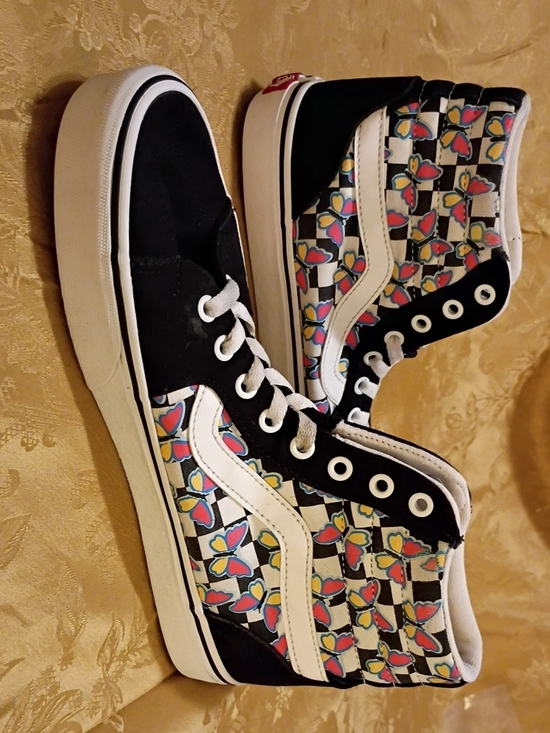 Vans Shoes - VANS Black High-Top with Colorful Butterfly'sHeart Pattern Women's 9.0 Men's 7.5